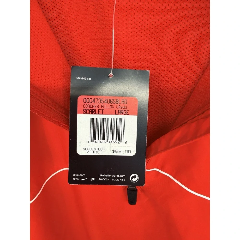 Nike Mens LARGE Ball State Football Red Windbreaker Quarter Zip Coach Jacket NEW